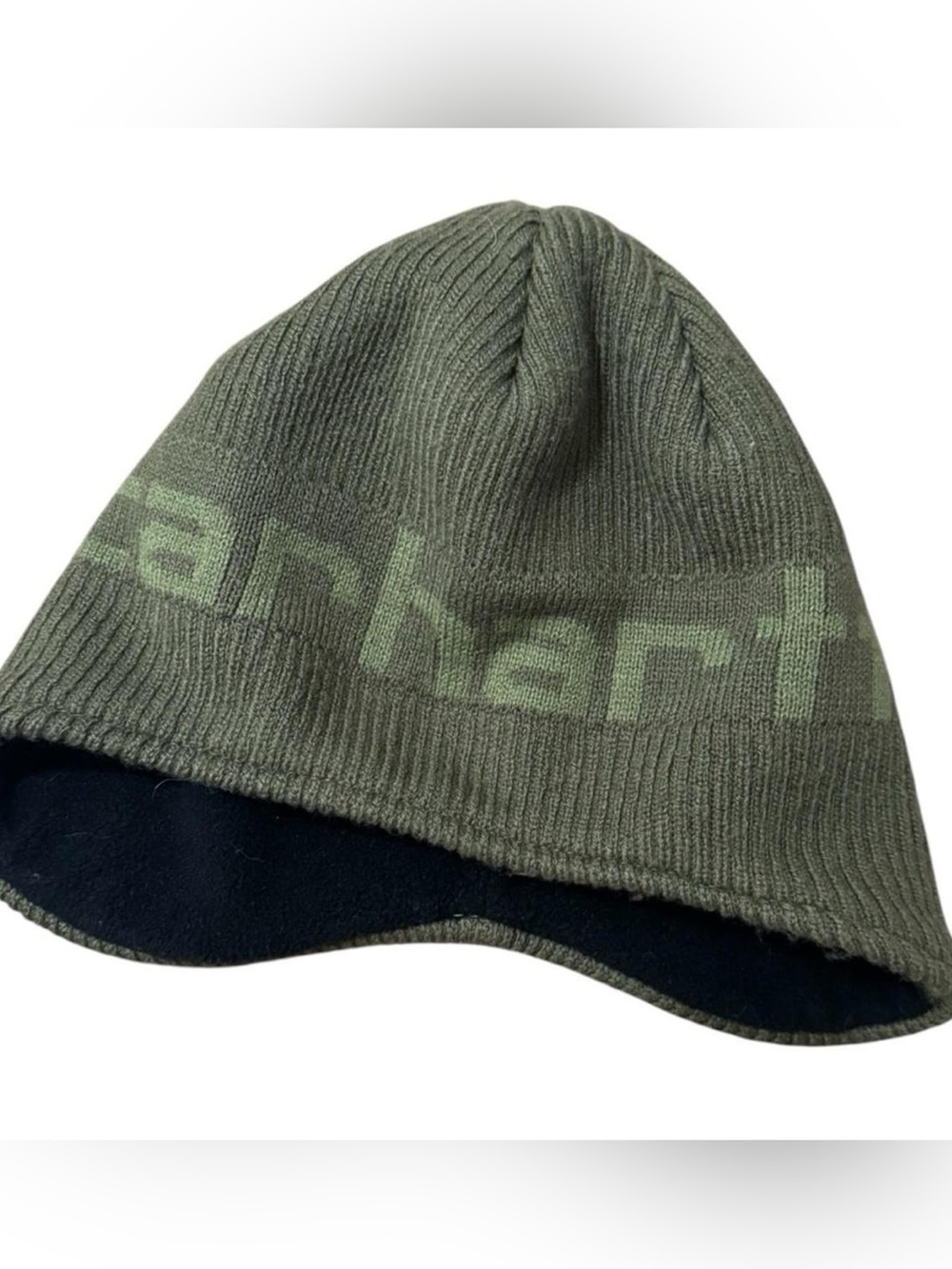 Like New Carhartt Youth Kids Boys Olive Green Logo Beanie Fall Winter Hat